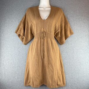 Vintage Max Studios Midi V-Neck Beige Knit Sweater Dress L Boho Western Retro